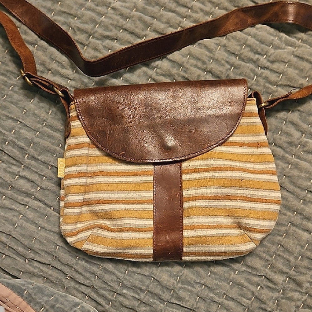 New, Joyn Striped, Multicolor Crossbody Bag With Leather Strap And Details